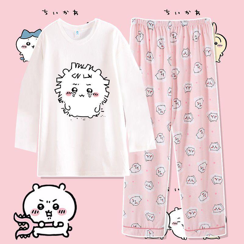 New Chiikawa Hachiware Usagi Kawaii Anime Cartoon Pajamas Long Sleeves Trousers Fashion Trend Pure Cotton Comfortable and Soft