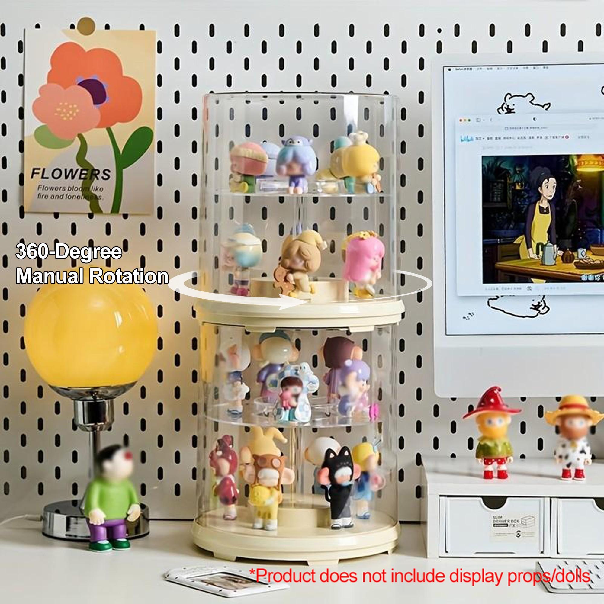 Double Layer Action Figure Storage Box Display Rack, 360 Degree Manual Rotation Design, High Transparency Cover, Stackable Collector Display for Collectibles