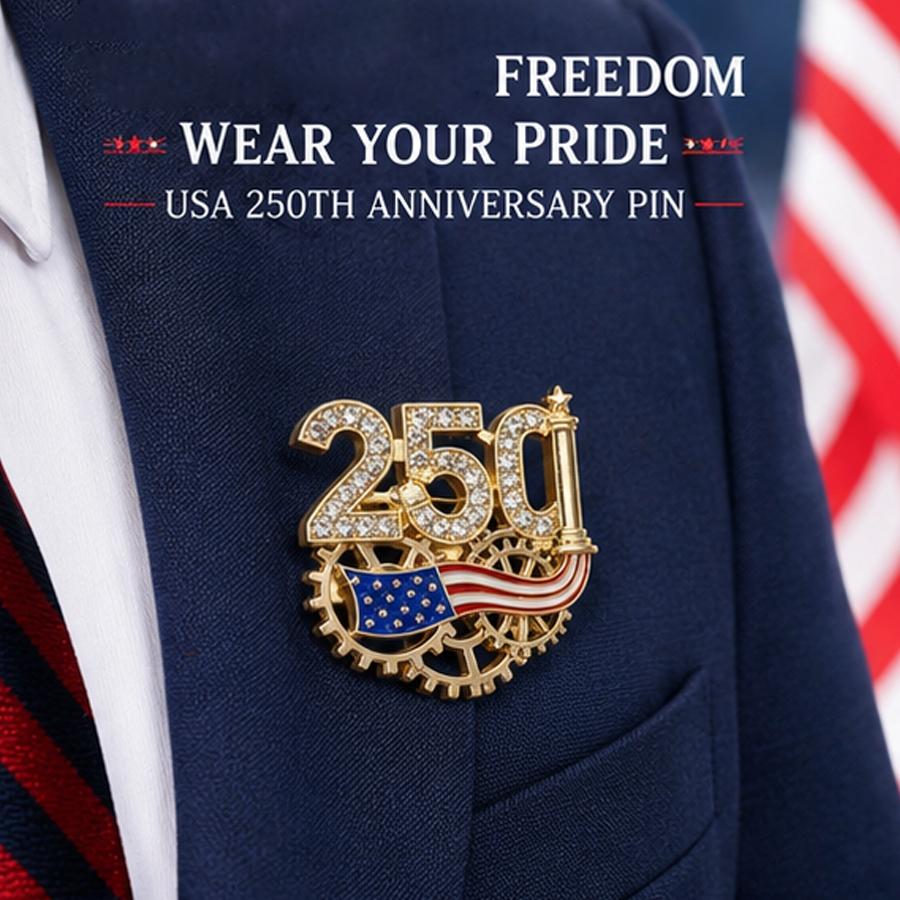 New US 250th Anniversary Memorial Pin for Men and Women - American Patriotic Independence Day Sparkly Zinc Alloy Lapel Pin Accessories for Suits and Coats, Worn on the Collar, Suitable for Festive Occasions - Independence Day, Halloween