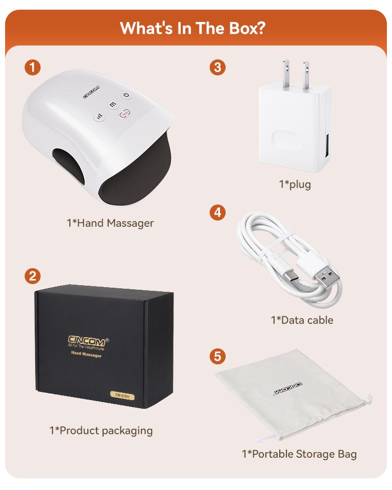 CINCOM Portable Hand Massager (WHITE), Cordless, with Comfort Heat and Gentle Massage, Adjustable Settings, Auto-Off Feature, Rechargeable, Perfect for Daily Relaxation, Ideal Gift