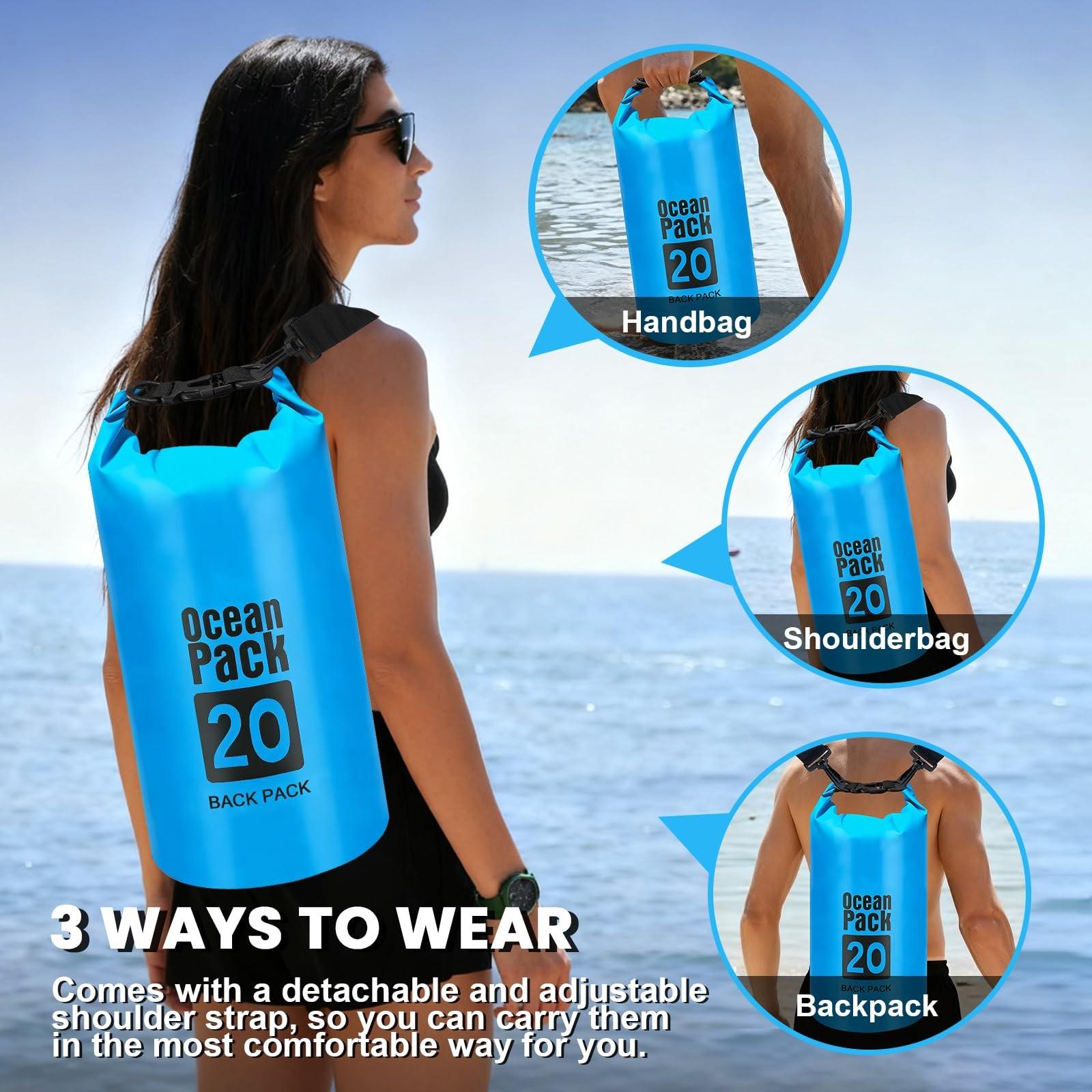 Waterproof Dry Bag 20L, Roll Top Dry Storage Backpack for Kayaking & Boating, Boating Accessory, Lightweight Submersible Sack for Swimming Beach Camping