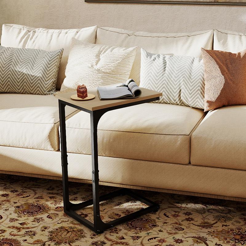 C Shaped End Table, Under Couch Slider, Small Wood Sofa Side Table, Bedside for Laptop, Computer, TV Dinner, Recliner Tray - Trending Living Room Must-Have, Cozy, Side Table for Couch Slide Under, Modern Nightstand,   for Living Room, Bedroom