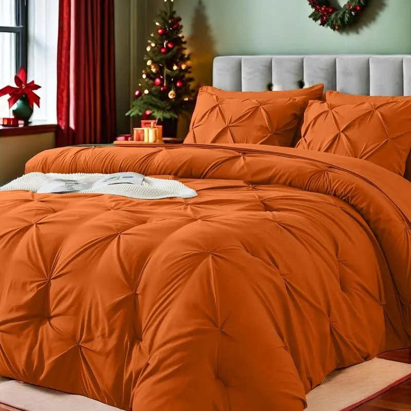 Cosybay 7 Piece Pinch Pleated Comforter Set Queen King Full Size, Luxury Soft Fluffy Bedding Includes 1 Comforter, 1 Extra Deep Pocket Fitted Sheet, 1 Flat Sheet, 4 Pillowcases & Pillow Covers, Perfect for Halloween Party, Holiday Celebrations & Birthday