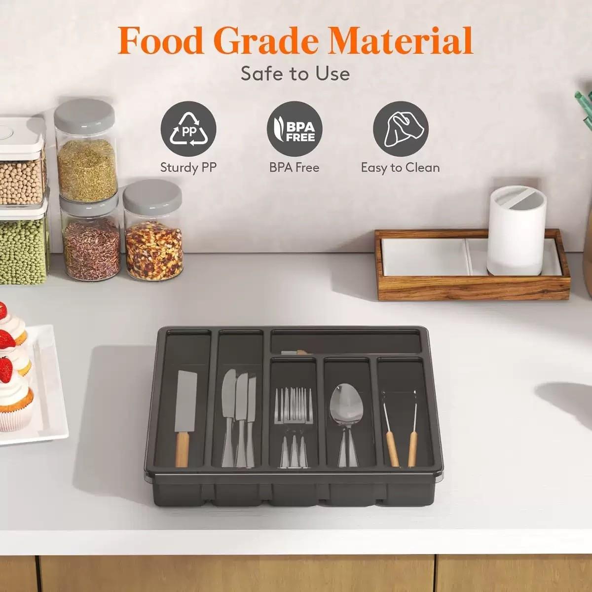 Six-Compartment Covered Cutlery Organizer Box, Ideal for Restaurant Knife Fork Storage, Durable Design for Efficient Organization