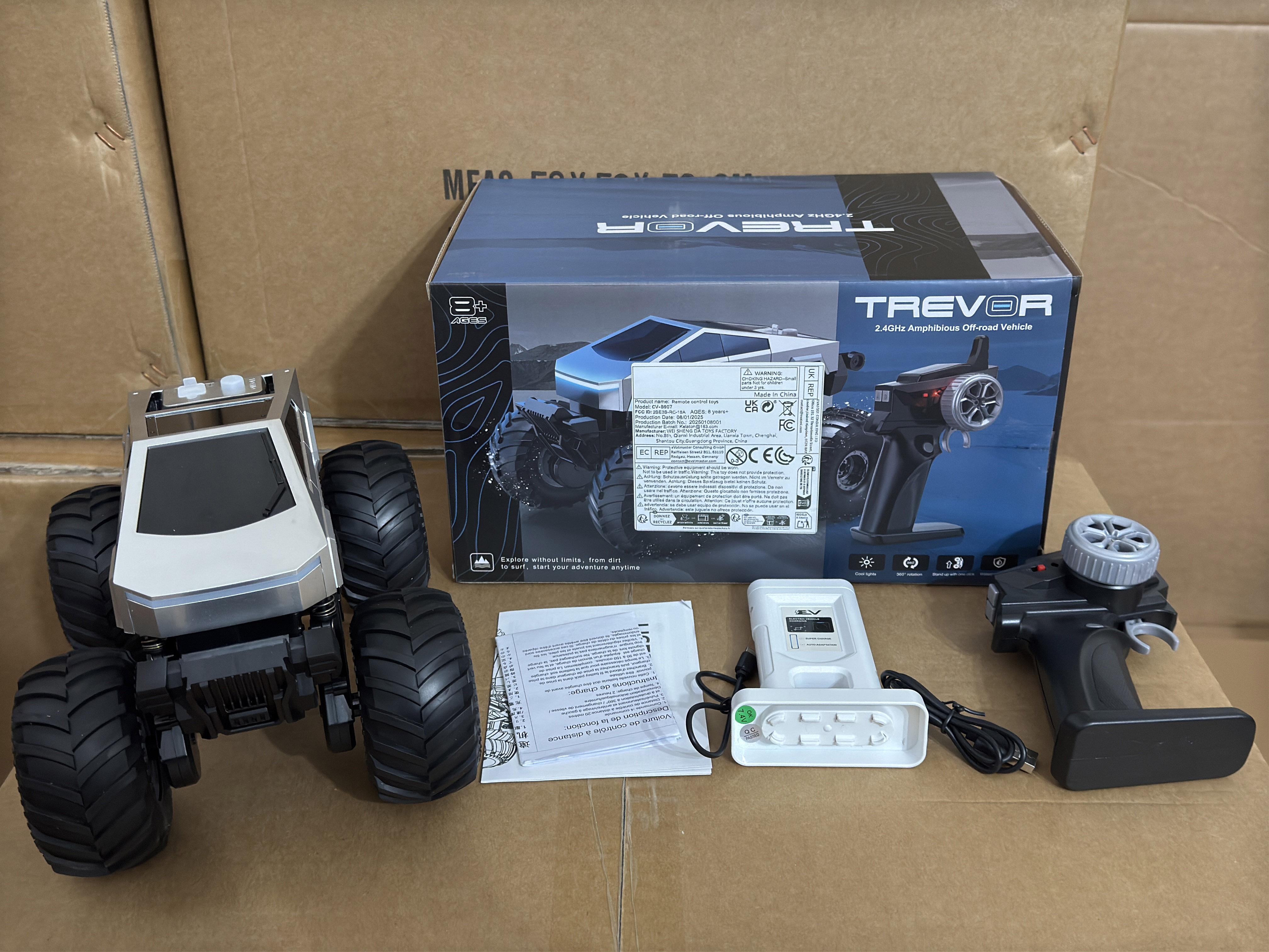 2.4GHz Remote Control Amphibious Off-Road Car, 360° Rotating Large Wheels, LED Lights, High Capacity Battery, Kids Toy, Unisex