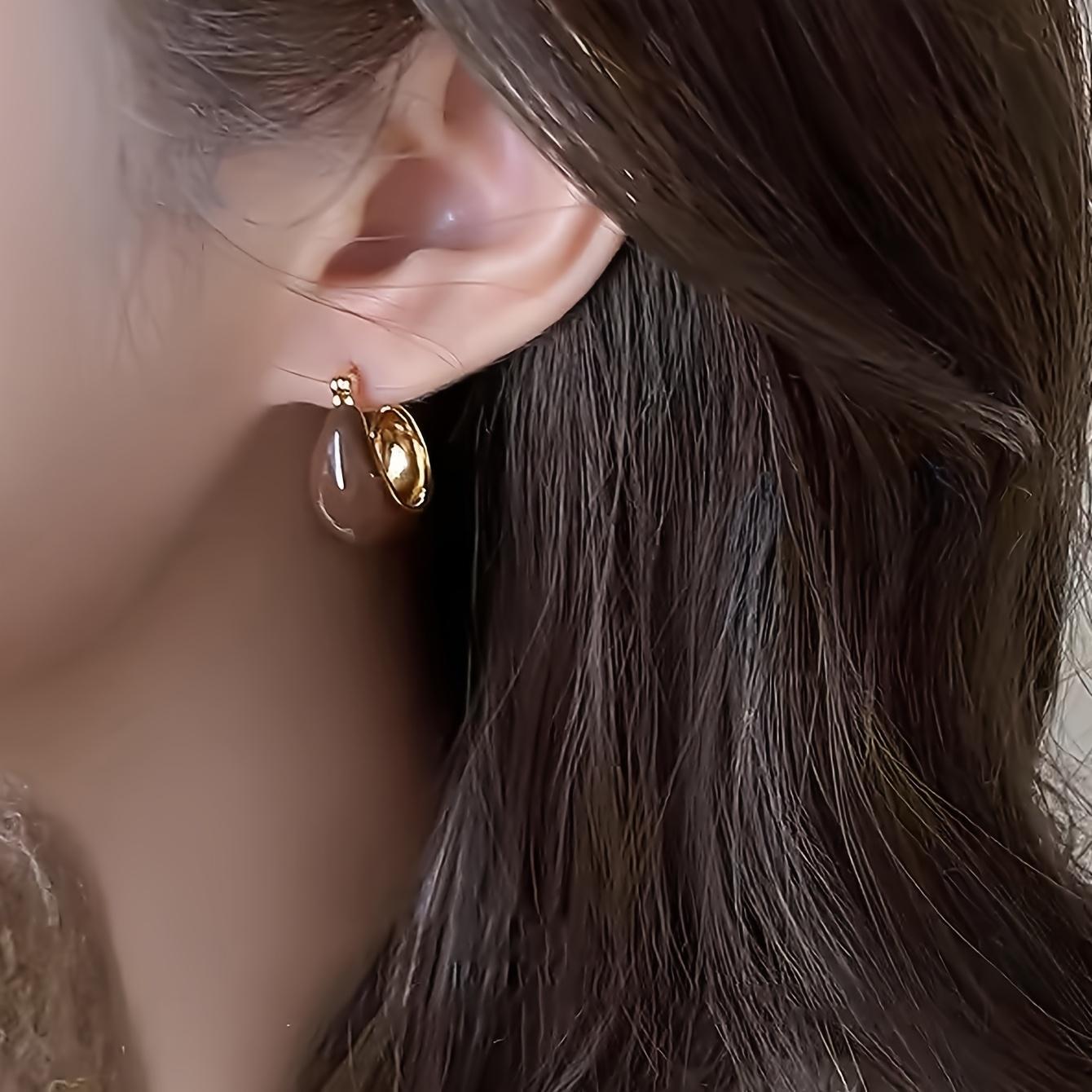 Women's Geometric Design Amber Beaded Earrings Set - Retro Elegant High-End, Suitable for Daily, Party Wear