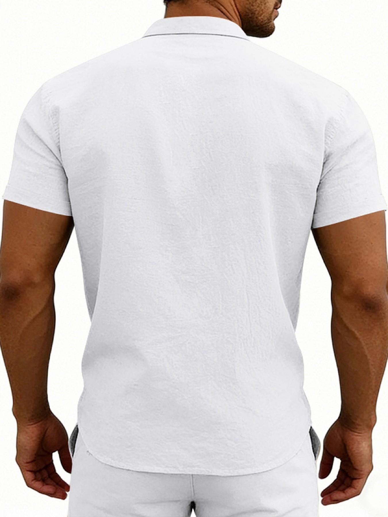 Men's Hawaiian Style Linen Short Sleeve Shirt, Casual Stand Collar Summer Top, Retro Design for Men, Comfortable and Stylish