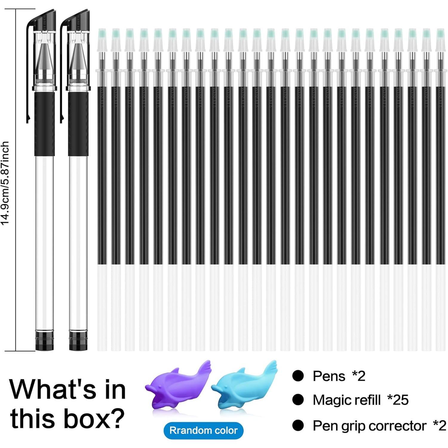 Magic grooved book disappearing ink pen, 2 transparent pen , 25 replacement refills, 2 grips, Suitable for grooved writing books for 3-5, 's magic copybooks. Magic grooved book disappearing ink pen, 2 transparent pen , 25 replacement refills, 2 grips, Suitable for grooved writing books for 3-5, 's magic copybooks.