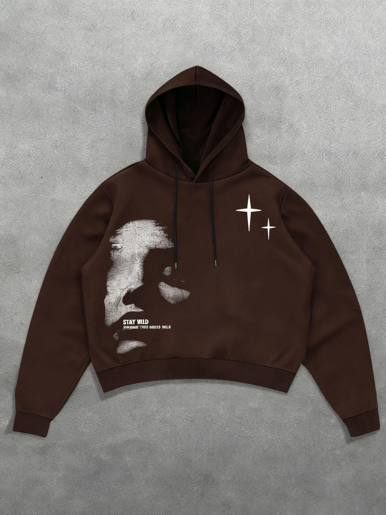 Men's Black Cropped Hoodie Letter Logo with "Stay Wild" Graphic | Grunge Street Style