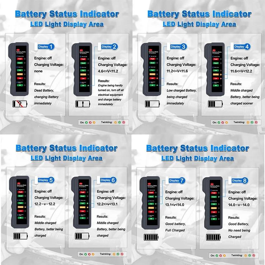 ANCEL BM310 12V Car Battery Tester 6 LED Lights Display Battery Health Analyzer Digital Battery Detector