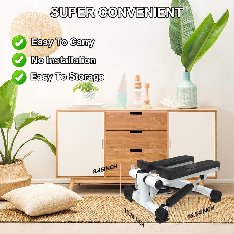 Mini Stepper for Fitness, Stair Stepper with Resistance Band, Mini Stepper with 300 lbs Weight Capacity, Hydraulic Fitness Stepper with LCD Display (Black+White)