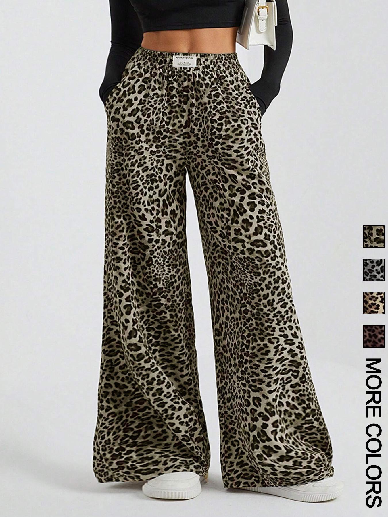 Women's Leopard Print Wide Leg Pants, Casual Loose-Fitting H-Type Trousers, Stylish Fabric Design, Perfect for Daily Wear