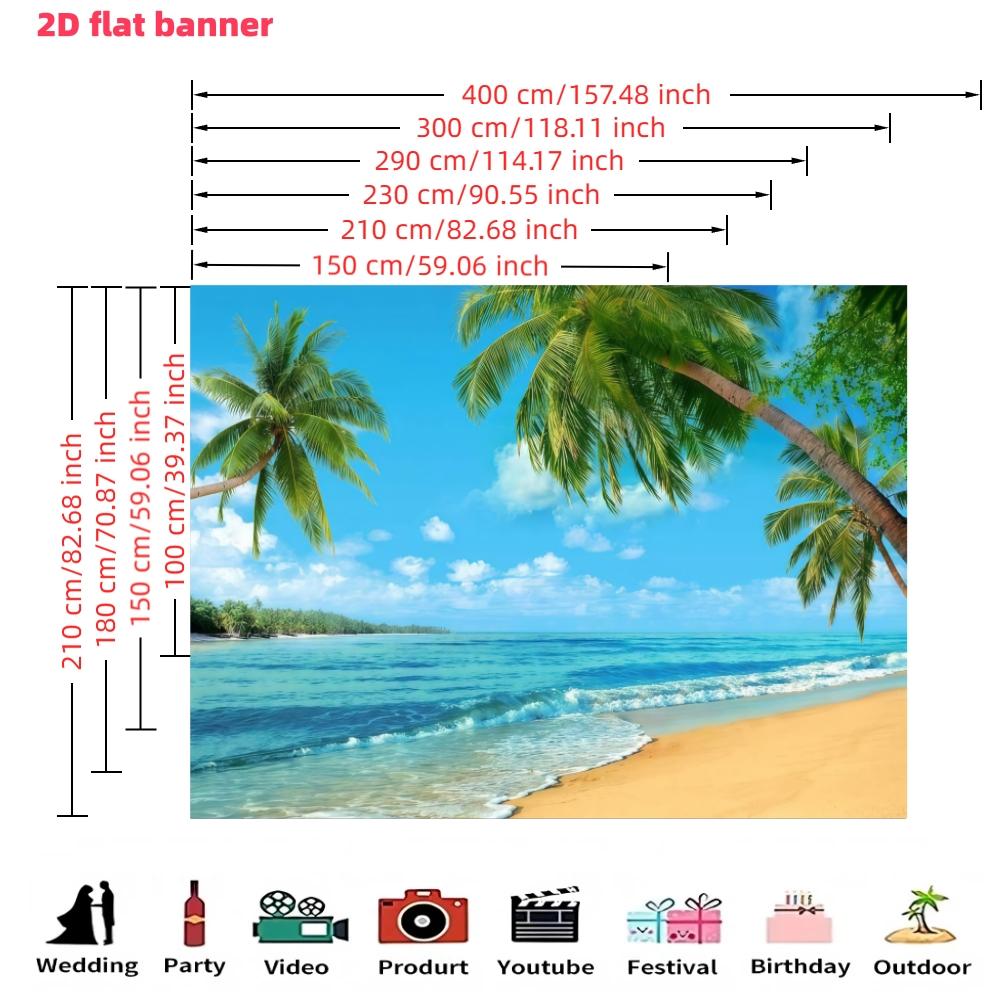 Summer Beach Party Background Banner, Hawaiian Party Background Cloth, Polyester Material, Beach, Palm Trees, and Blue Sky, Suitable for Hawaii Party Decoration, Summer Home Decoration,Garden,Studio, and Outdoor Birthday Party Multi functional Decoration
