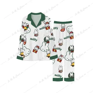 Kawaii Miffy Rabbit Pajamas Miffy Christmas Color Printed Pajamas Casual Couple Home Long-sleeved Autumn and Winter Pajamas