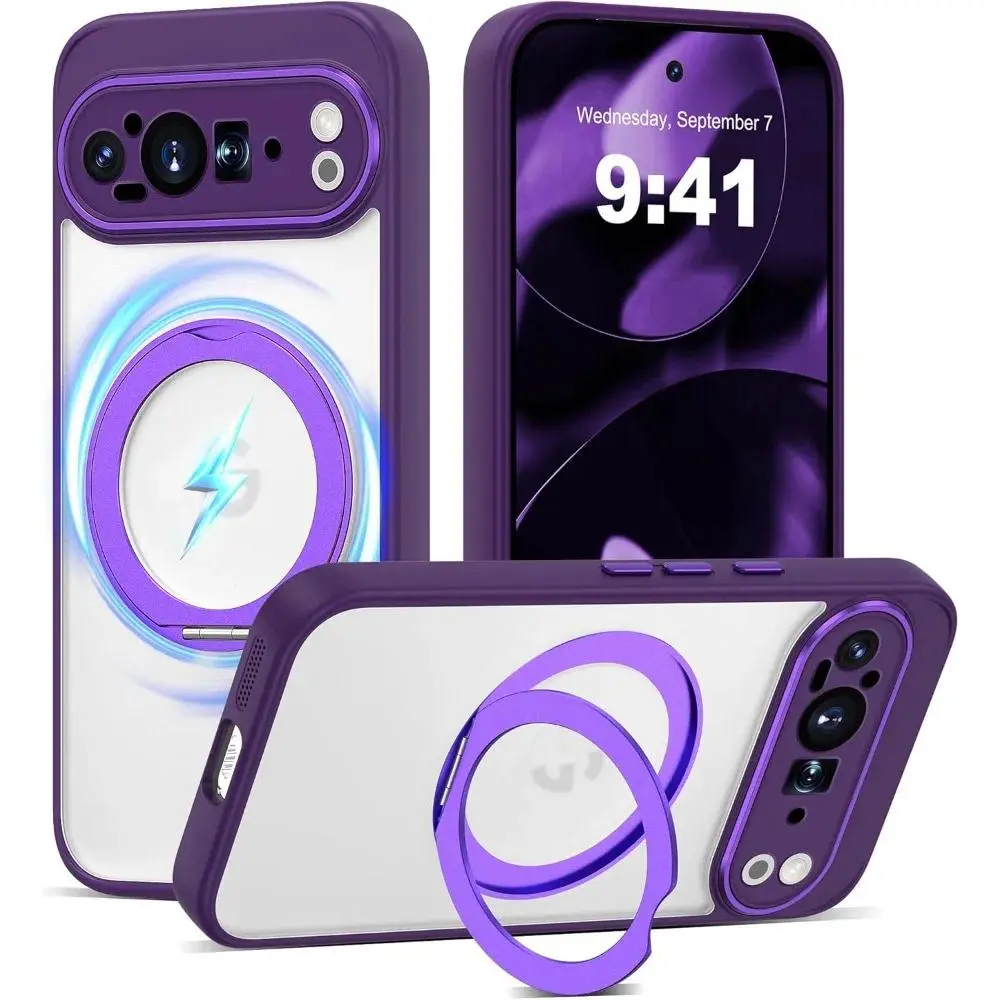360°Magnetic Ring Stand Shockproof Translucent Phone Case For Google Pixel 10 9 Pro XL 9a 8a Cell Cover Compatible With MagSafe