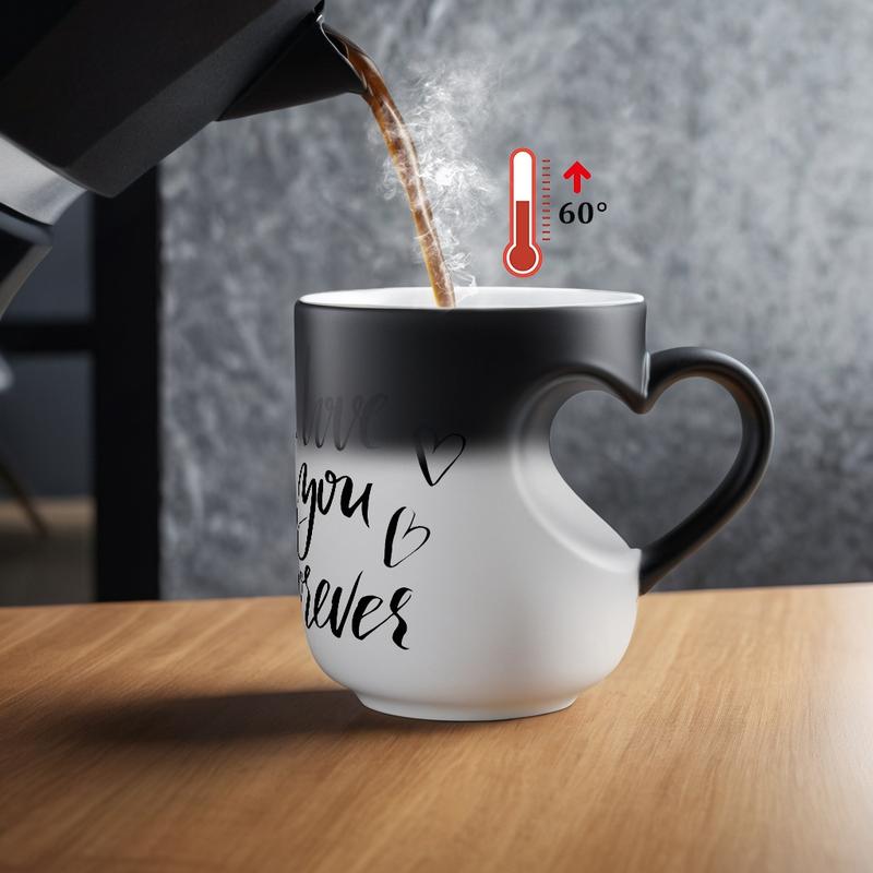 1pc Heart-Shaped Magic Color-Changing Ceramic Mug with “I Love You Forever” Design – Hot/Cold Thermochromic Mug, Perfect Valentine's Day Gift, Hand Wash Only, Ideal Gift for Holidays and Special Occasions, Novelty Coffee Mug
