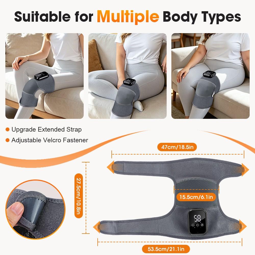 Hot compress vibrating knee joint massager, extended heating knee pad, 3 types of vibration and 3 levels of hot compress, massage knee pad, adjustable extension strap for joint discomfort, suitable for gifting to parents and friends