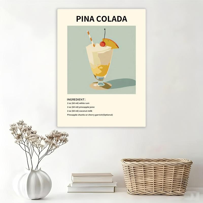 Cocktail bar art kitchen poster, vintage oil painting canvas print of wine and beverages, minimalist wall decoration, atmospheric gift suitable for bars, restaurants, dining areas, and home décor, frameless.