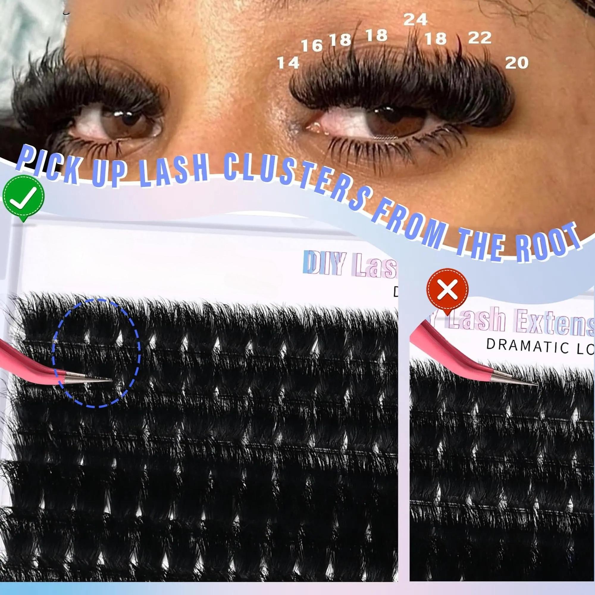 Yaiseiko Lash Clusters 300D Thick Long 12-25mm Volume Cluster Eyelash Extensions 224Pcs Wispy Individual Lashes D Curl Waterproof Eyelash Clusters Soft False Eyelashes DIY at Home