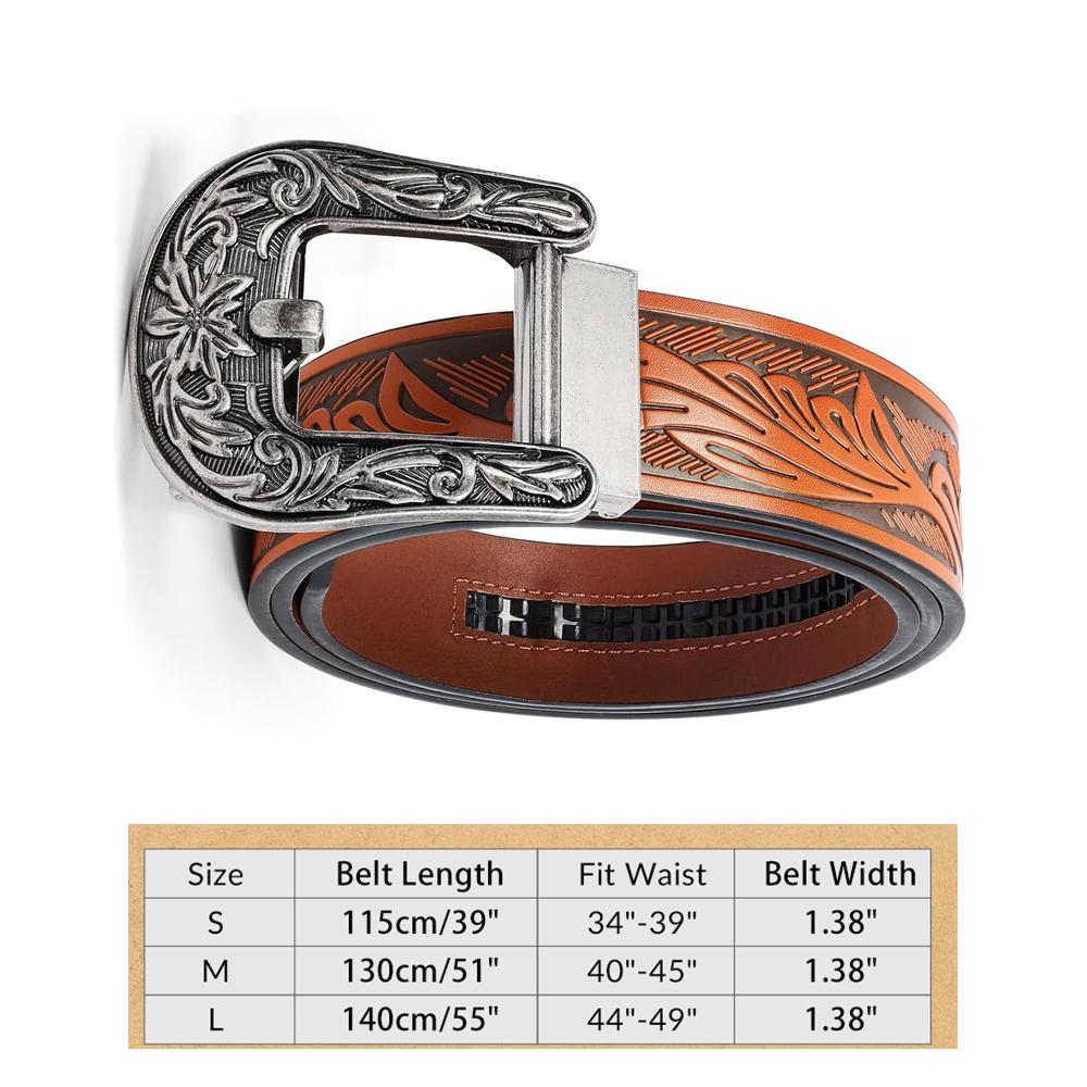 XZQTIVE Ratchet Western Belt Leather Cowboy Belts for Men with Automatic Western Buckle Belt for Jeans