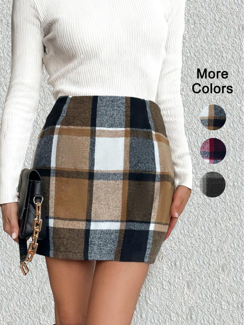 Women's Classic Plaid Woolen Mini Skirt, Spring & Fall High Waist Bodycon Dress, Valentine's Day, Elegant Style