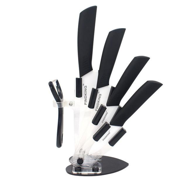 FINDKING 6pcs Ceramic Knife set, Good Quality Kitchen Knife 3" 4" 5" 6 inch Peeler with Acrylic Holder, Cutting Meat, Vegetable and Fruit, Kitchen Tools Block