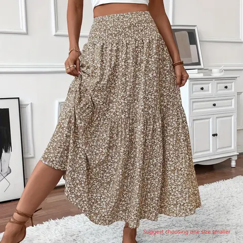【Black Friday】Women's Ditsy Floral Long Skirt, Casual Flared A-Line Design, Elastic Waist with Pockets, Fall & Winter Wear