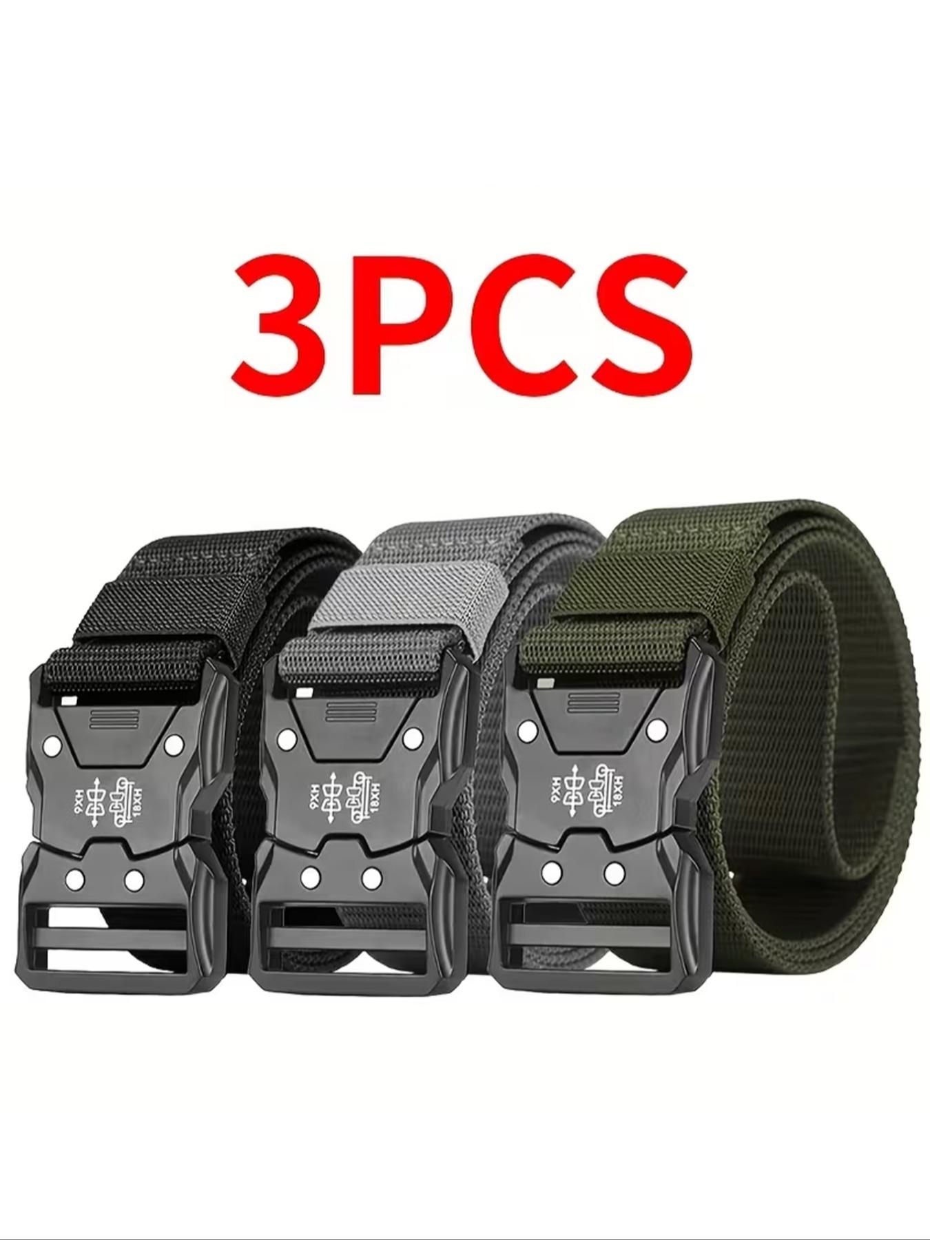 3pcs Men's Fashion Belts, Quick-Release, 4 Colors, Durable Nylon, 49.2in X 1.49in, Commuter Belt, Stylish and Practical Accessory