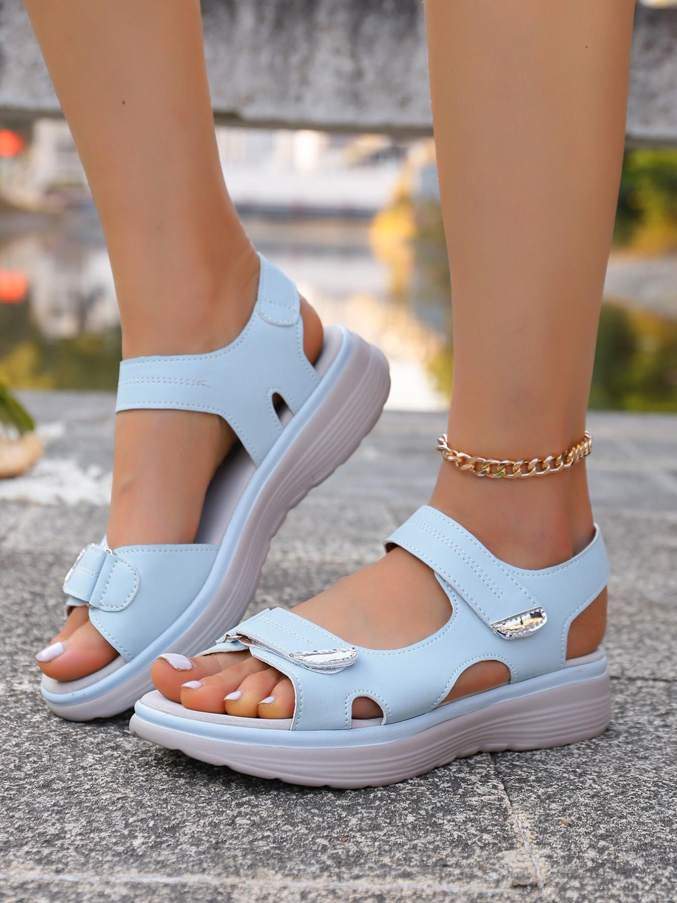 2026 Women's Summer New Comfortable Wedge Heel Thick Sole Sandals, Fashion Casual Hollow Out Breathable Ladies Sandals, Velcro Beach Sandals