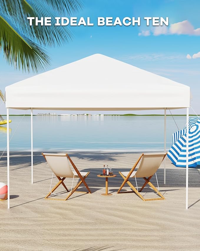 10x10 Pop Up Canopy Tent with 3 Sidewall Heavy-Duty 210D Oxford Fabric & Rust-Proof Frame - 3 Adjustable Heights, Roller Bag, 4 Sandbags - UV Protection for Beach, Party