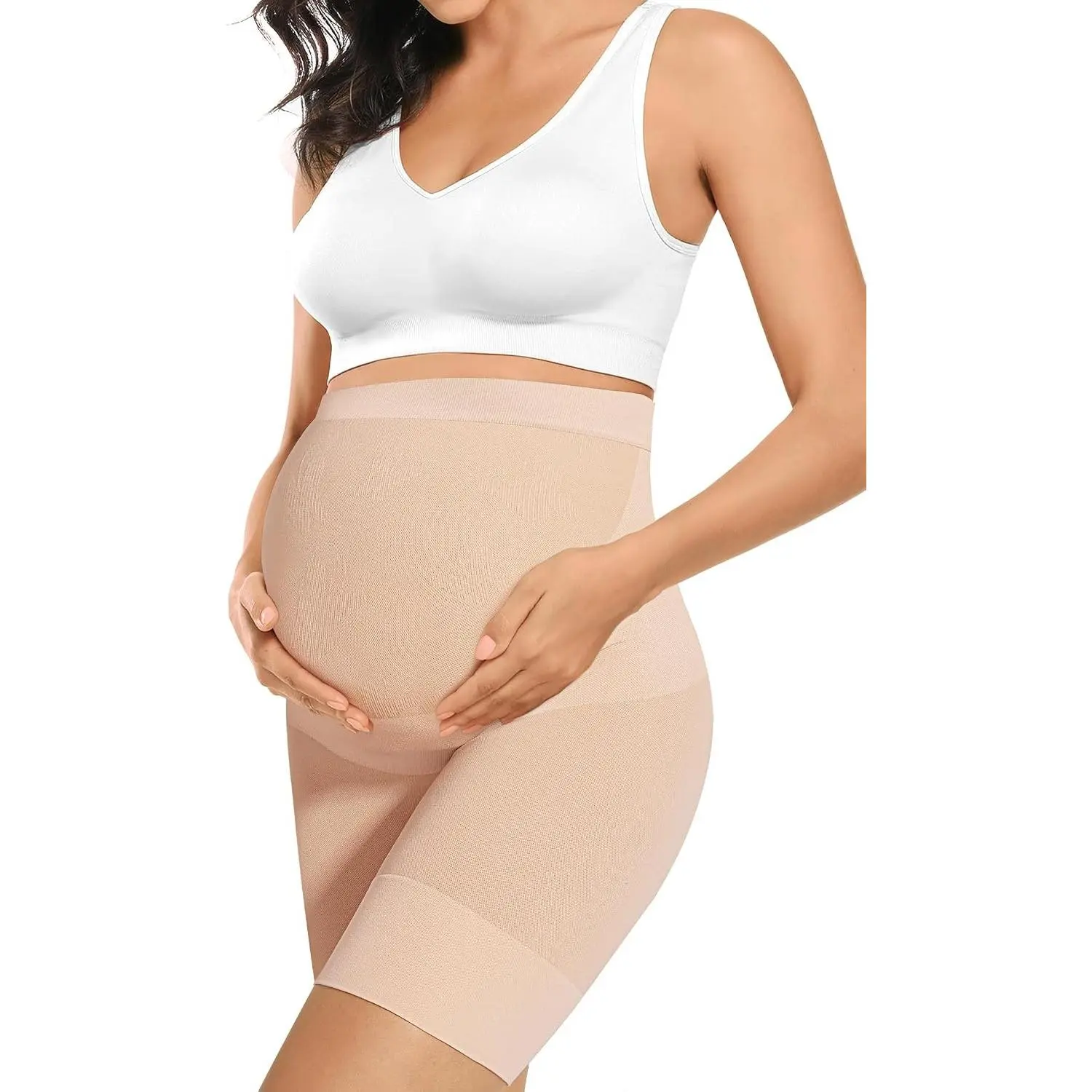 "Baby Bump" Seamless Maternity Shapewear, High Waisted Mid-Thigh Pregnancy Underwear Prevent Chafing Belly Support