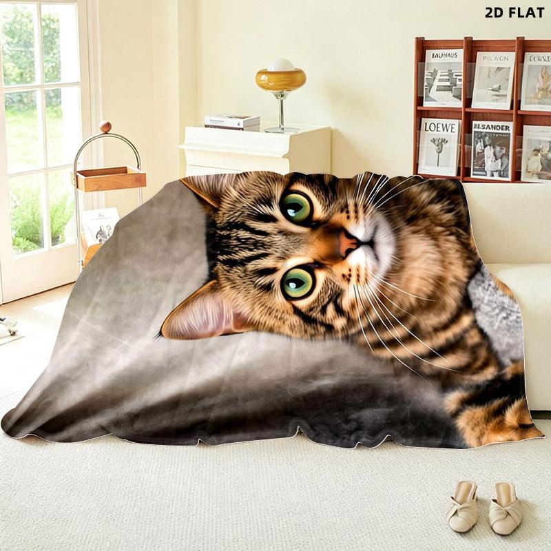 Cozy Gray Textured Throw Blanket, Single - Sided Printed, Multiple Specifications Available, Perfect for Napping & Lounge, Featuring a Tabby Cat Design, Soft & Warm Fabric for Comfortable Relaxation