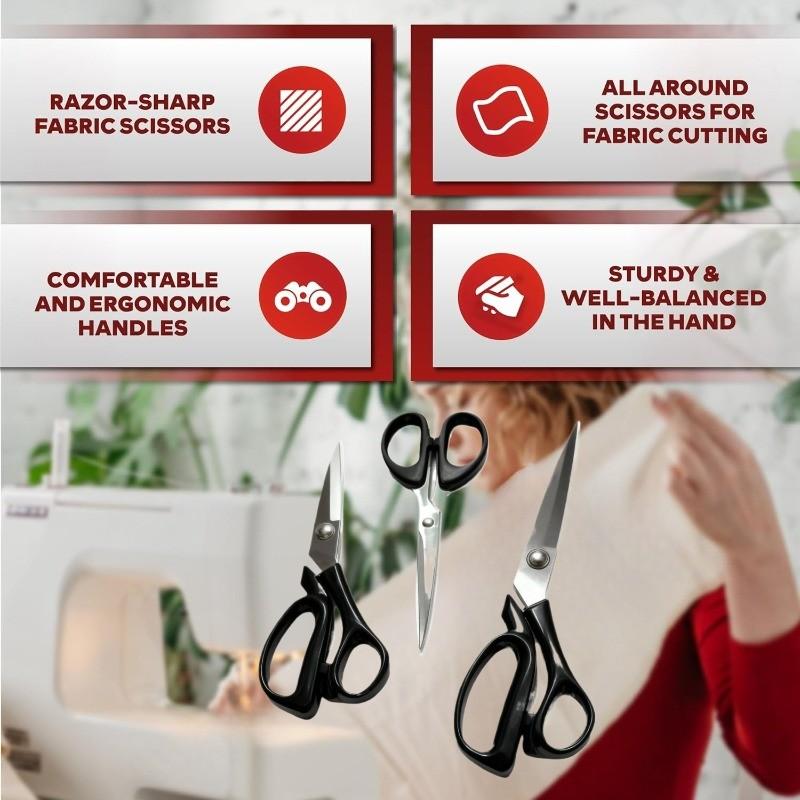 3-Pack Sewing Scissors Set for Precise Fabric Cutting, Durable & Sharp Blades for Crafting Projects, Essential Sewing Tools, Sewing Kit, Sewing Supplies Crafts