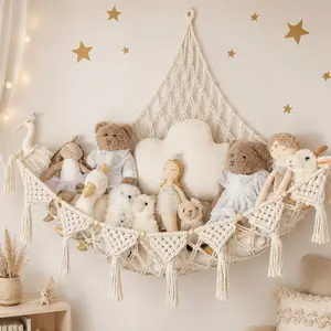 1PC XL Stuffed Animal Storage Hammock, Wall Mounted Plush Toy Organizer Net, Macrame Toy Hammock for Kids Room Nursery Decor