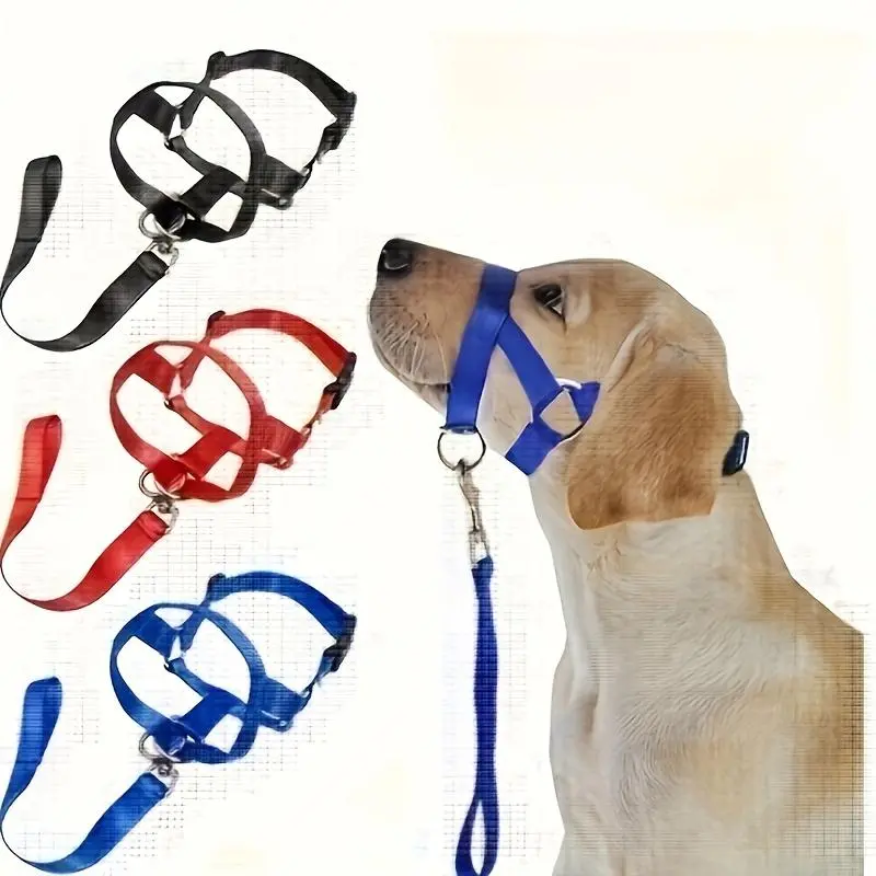 Nylon & Polyester Dog Muzzle with Leash - Anti-Barking, Bite Control, Behavior Correction Training Aid for Dogs