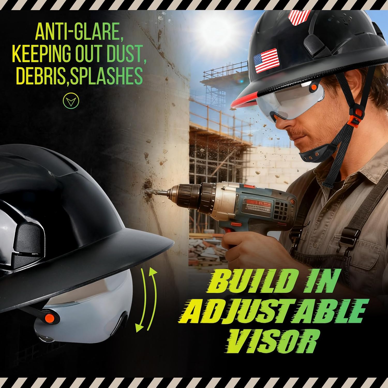 Full Brim Hard Hat with Clear Visor Cascos De Construccion Vented Hard Hat with Chin Strap Adjustable Cool Vent Work Helmet for Men Women Full Brim Hard Hat with Clear Visor Cascos De Construccion Vented Hard Hat with Chin Strap Adjustable Cool Vent Work Helmet for Men Women
