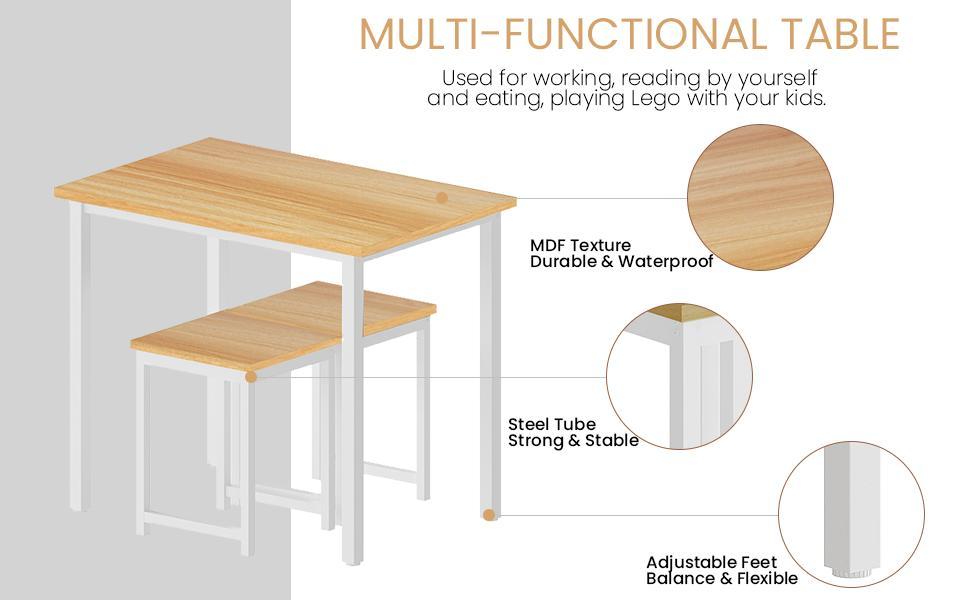 Hooseng 3-Piece Small Dining Table Set | Bistro Table with 2 Nesting Stools | Faux Wooden Top & White Metal Frame | Easy Assembly & All Tools Included | Compact Set for Small Spaces, Kitchen Nooks & Apartments