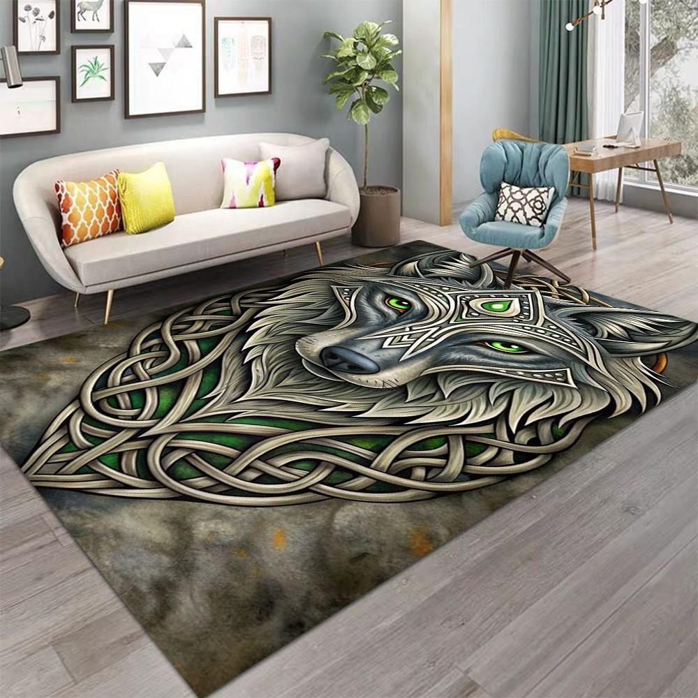 Viking Wolf Rune Vegvisir Flannel Area Rug - Norse Mythology Print Soft Mat for Living Room, Non-Slip Warrior Home Decor#VikingRug #WolfRuneMat #NorseMythologyDecor #VegvisirCarpet #NonSlipFlannelRug