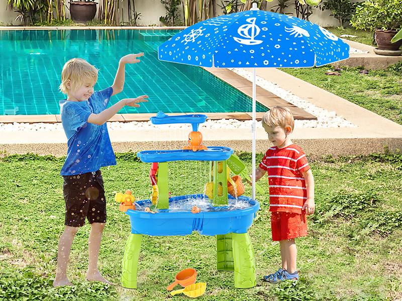3-Tier Water Table for Toddlers,Summer Showers Splash Tower Water Table for Kids,Water Toys with Umbrella,Suit for Outdoor/Indoor Sensory Toys for Kids,Birthday Christmas Halloween Gift for Boys & Girls