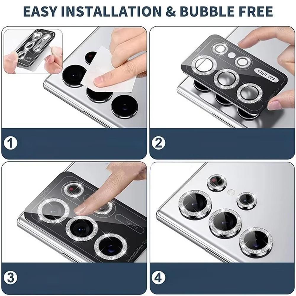 Glitter Bling Metal Lens Ring Glass for Samsung Galaxy S26 S25 S24 Ultra Camera Lens Protector Covers on Galaxy S26 S25 S24 Plus