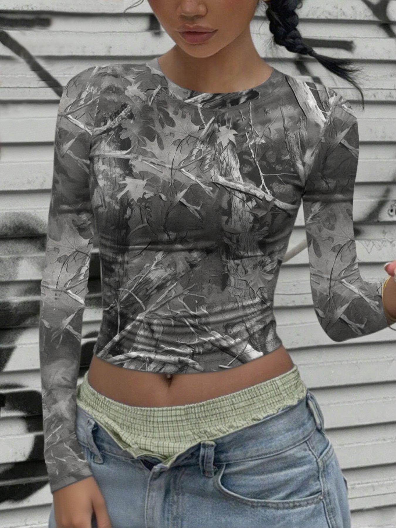 Women's Sexy Slim-Fit Round Neck Long Sleeve Top, Casual Loose Fit Short Shirt for All Seasons, Comfortable & Stylish Women's Clothing