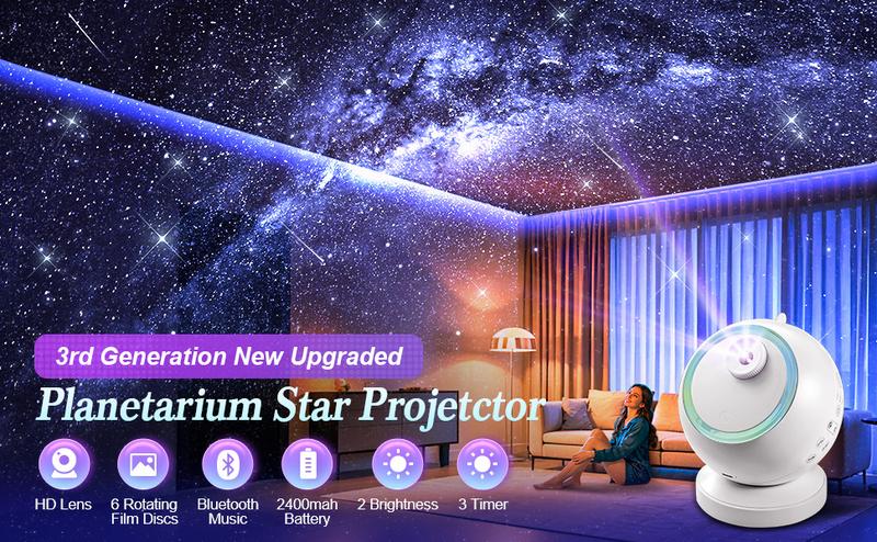 Planetarium Projector, HD Film Galaxy Projector for Bedroom, Rechargeable Star Projector Galaxy Light with 15Music&Bluetooth, SpaceProjector with Timer,Moon Light Lamp for Bedroom Decor Valentine's gift