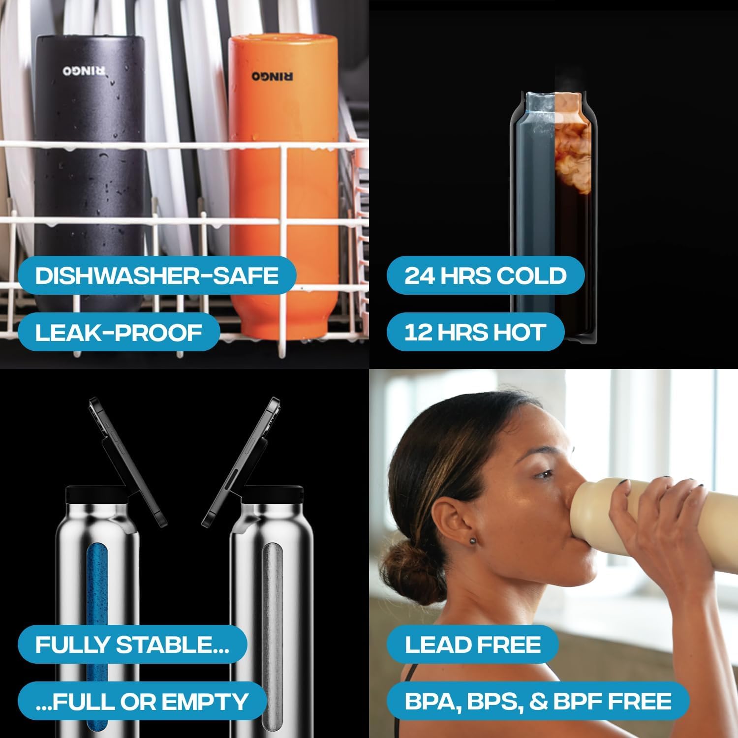 Stainless Steel Insulated Sports Water Bottle, 24oz Large Capacity Leak-Proof Design, Outdoor Adventure Compatible with Magsafe, Insulated Travel Drinkware, Leakproof Insulated Tumbler, Leakproof Insulated Container