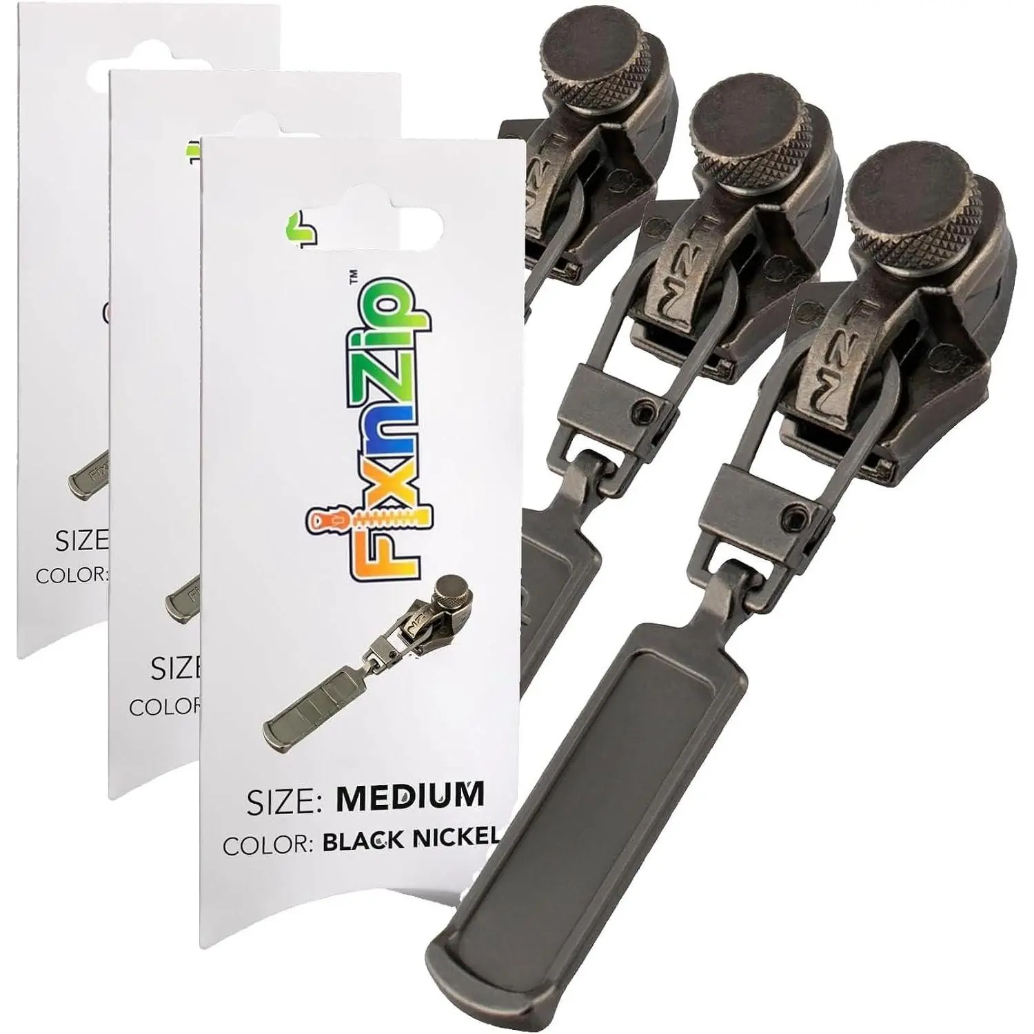 Large Black Nickel Zipper Repair Kit - No-Sew Slider, Repair Tools for Heavy Gear, Outdoor Synthetic Fabrics, Sizes 8-10