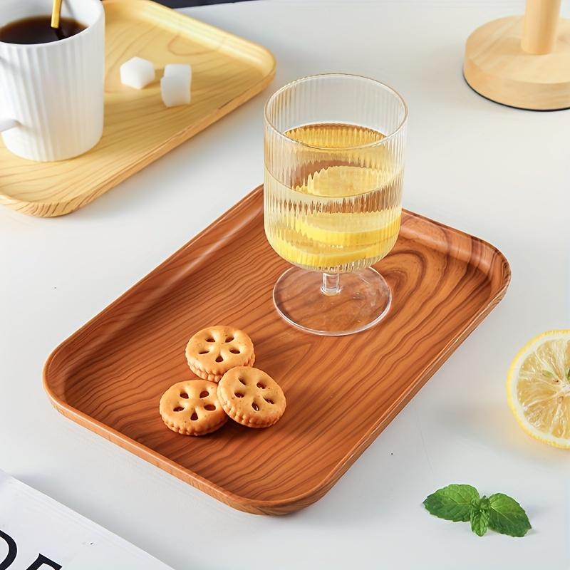 1pc, Tea Cup Tray, Plastic Rectangle Coffee Tray, Plastic Wooden Pattern Dessert Tray, Decorative Fruit Tray,Breakfast Food Tray, Multifunctional Snac, Kitchenware
