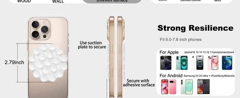 2pcs Double-Sided Phone Suction Mount,Round Silicone Suction Cup Phone Holder,Phone Case Self-Adhesive Phone Sticky Grip for Mobile Devices