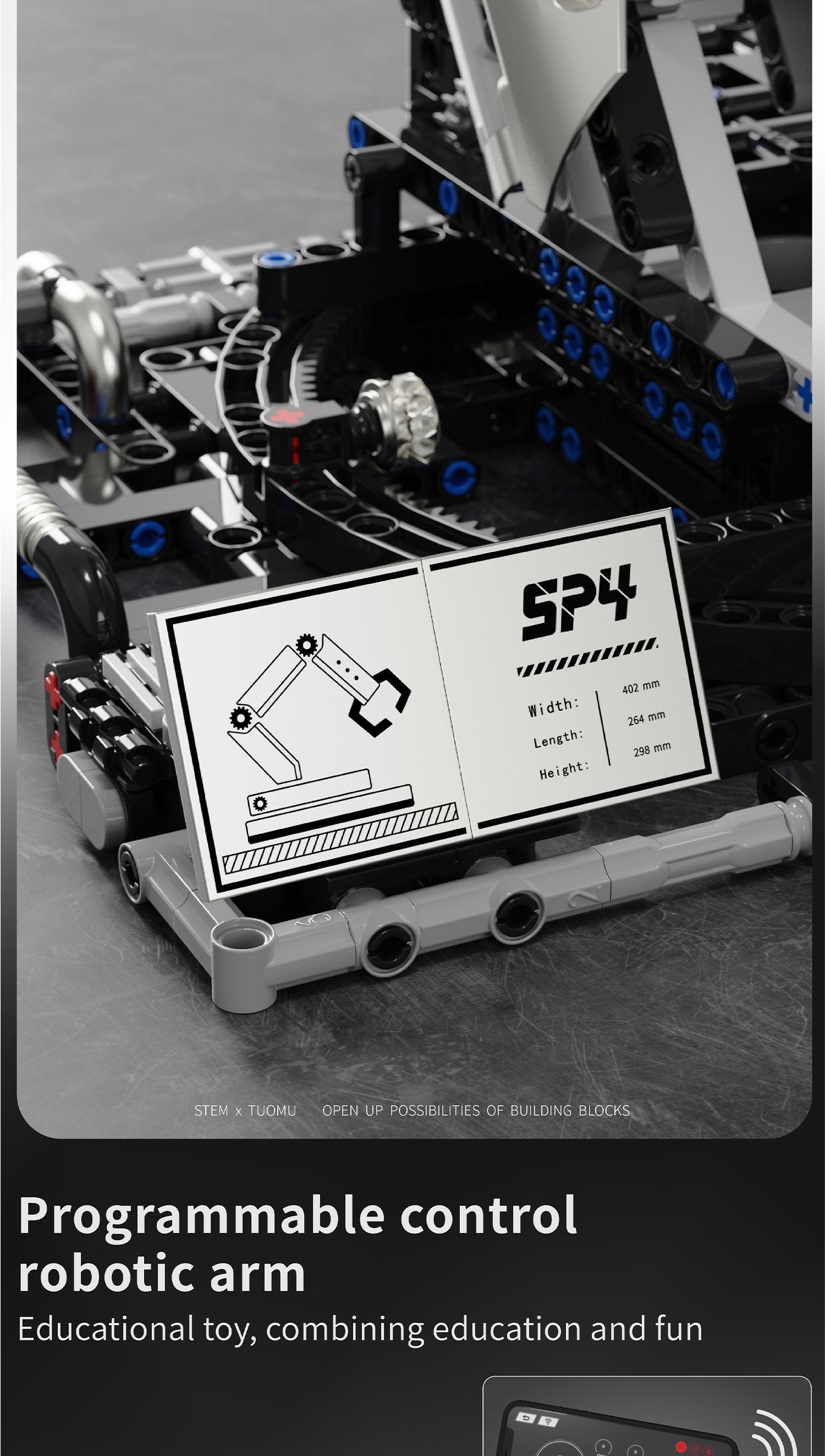 1029pcs Remote Control Mechanical Arm Building Set, Stem Education Toy, Dynamic Transmission System, Ideal Gift for Kids and Adults