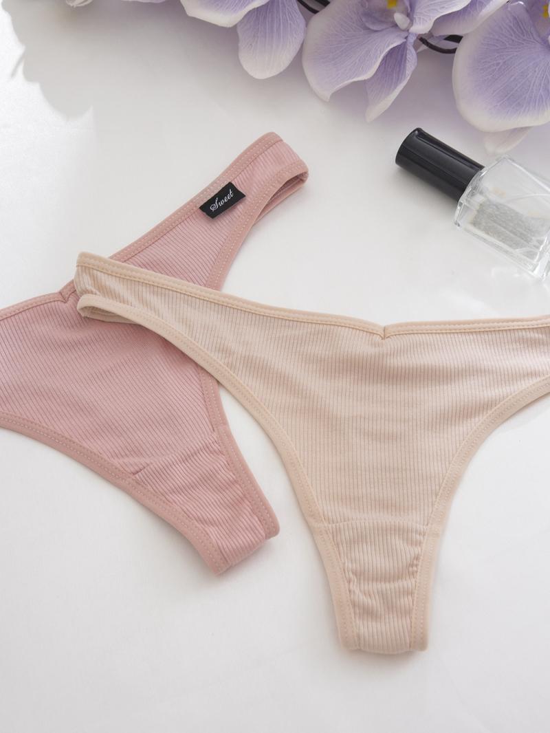 Women's Solid Color Patched Drop Waist Thong, Soft Comfy Breathable Knicker for Daily Wear, Women's Underwear for All Seasons