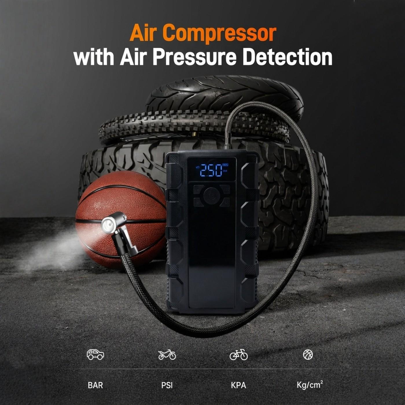 Anqva 4000A Jump Starter with 150PSI Air Compressor, 12V Car Battery Booster,  Fast Charge, 44.4Wh Portable Tire Inflator, LED Display for 10L Gas & 10L Diesel Engines, LED Light, Jumper Cables