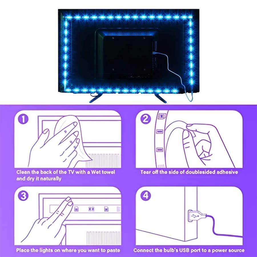 1PC RGB LED TV Backlight Strip, 24-Key Remote, Adjustable Brightness, Dynamic Mode, 39.37-590.55 Inches, Ideal for Gaming Room and Home Decor